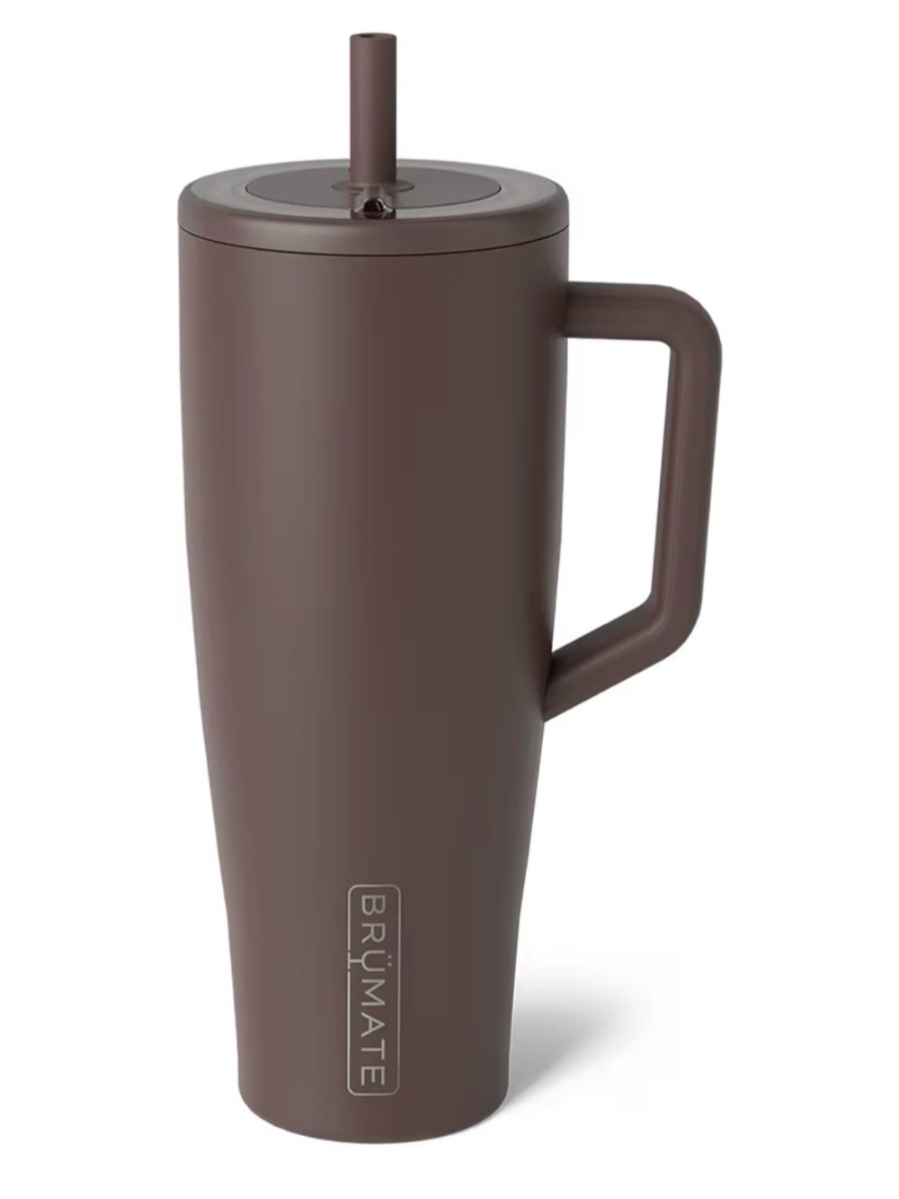 Brumate Brown Insulated Travel Mug with Handle and Straw